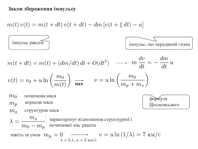 Закон збереження імпульсу імпульс ракети імпульс, що переданий газом мах початкова маса