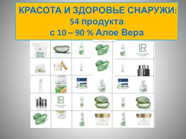 КРАСОТА И ЗДОРОВЬЕ СНАРУЖИ: 54 продукта с 10 – 90 % Алое Вера