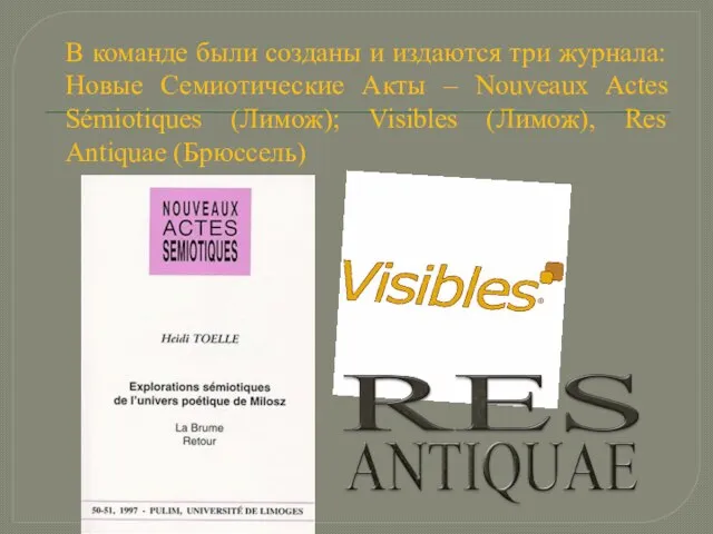 В команде были созданы и издаются три журнала: Новые Семиотические Акты –