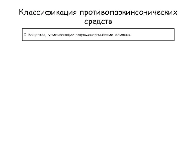 Классификация противопаркинсонических средств I. Вещества, усиливающие дофаминергические влияния