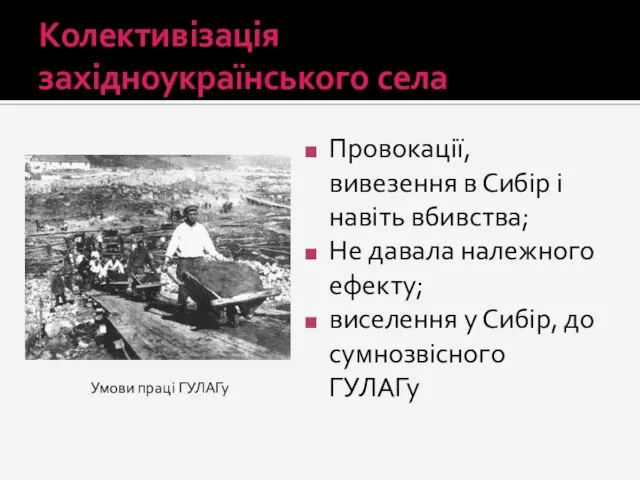 Колективізація західноукраїнського села Провокації, вивезення в Сибір і навіть вбивства; Не давала