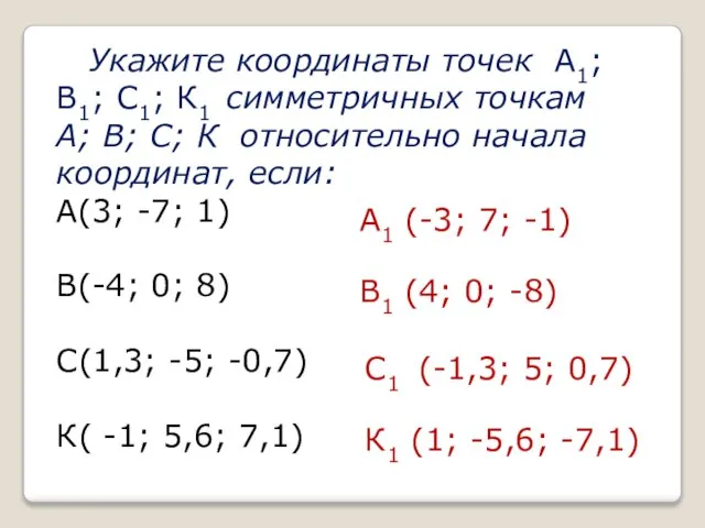 Укажите координаты точек А1; В1; С1; К1 симметричных точкам А; В; С;