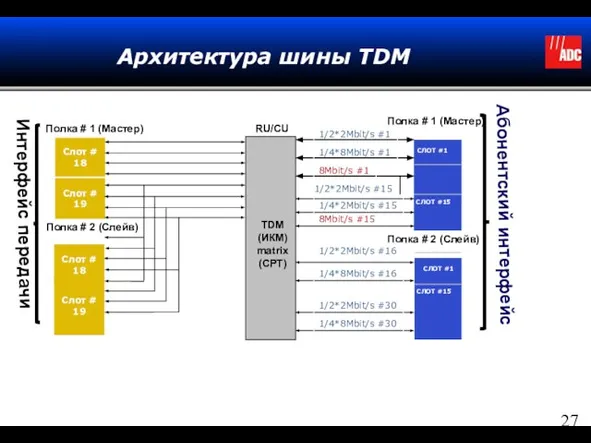 Архитектура шины TDM Слот # 19 Слот # 18 Полка # 1