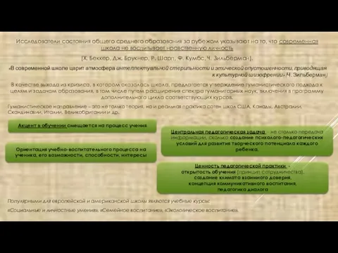 Исследователи состояния общего среднего образования за рубежом указывают на то, что современная