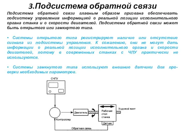 3.Подсистема обратной связи Подсистема обратной связи главным образом призвана обеспечивать подсистему управления