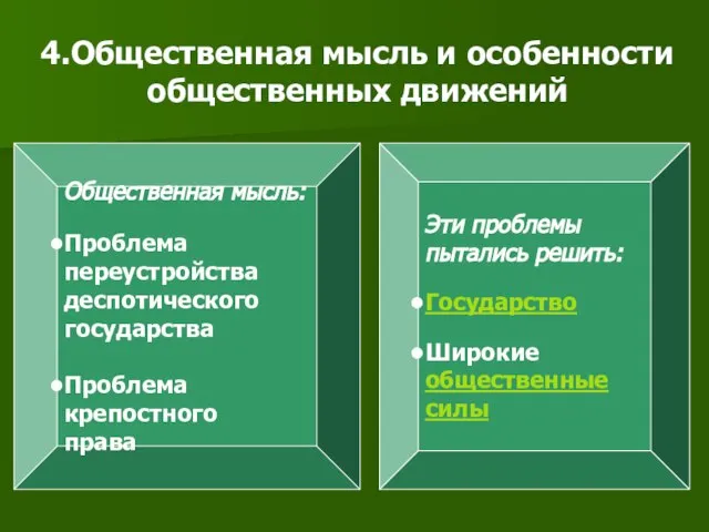 4.Общественная мысль и особенности общественных движений Общественная мысль: Проблема переустройства деспотического государства