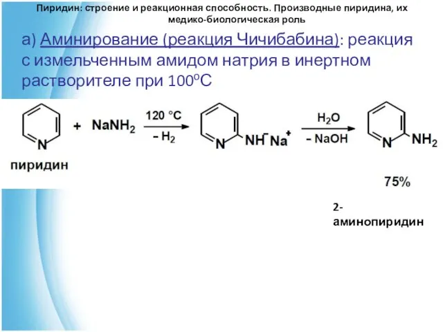 Пиридин: строение и реакционная способность. Производные пиридина, их медико-биологическая роль а) Аминирование