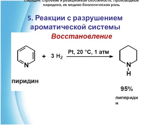 Пиридин: строение и реакционная способность. Производные пиридина, их медико-биологическая роль 5. Реакции