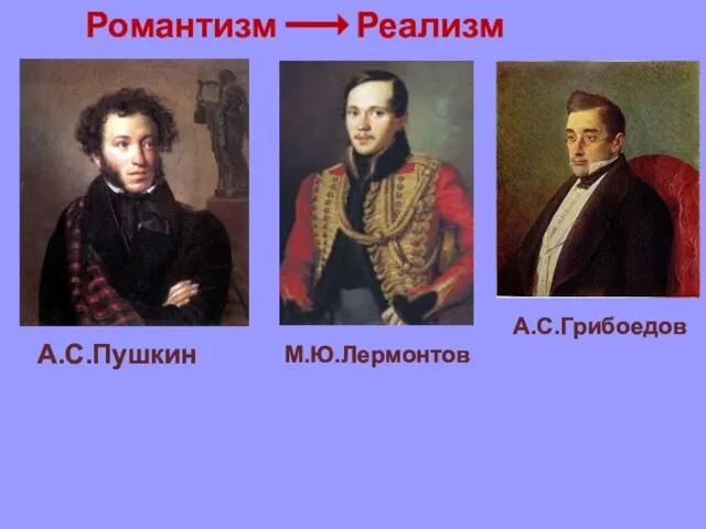 А.С.Пушкин М.Ю.Лермонтов Романтизм Реализм А.С.Грибоедов