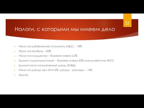 Налоги, с которыми мы имеем дело Налог на добавленную стоимость (НДС) –