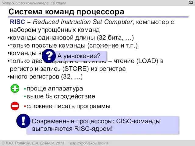 Система команд процессора RISC = Reduced Instruction Set Computer, компьютер с набором