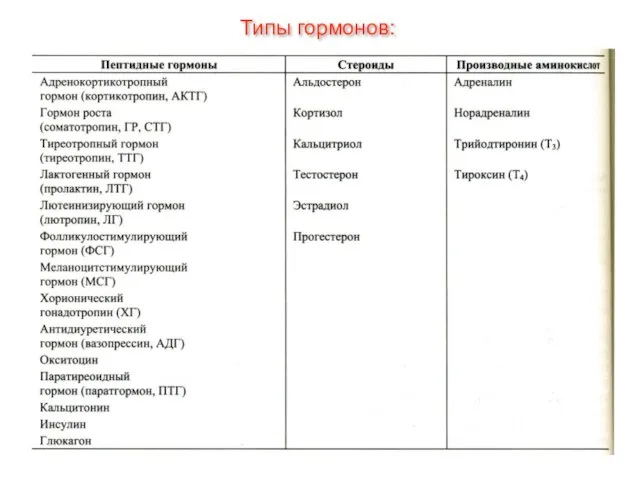 Типы гормонов: