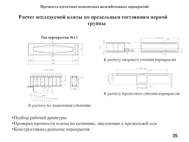 Прочность пустотных монолитных железобетонных перекрытий Расчет исследуемой плиты по предельным состояниям первой