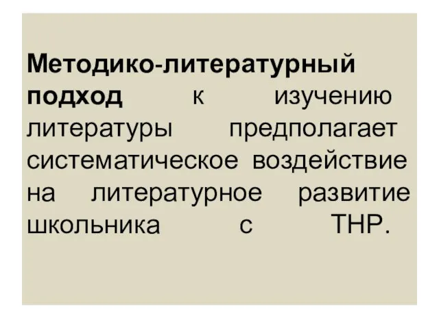 Методико-литературный подход к изучению литературы предполагает систематическое воздействие на литературное развитие школьника с ТНР.