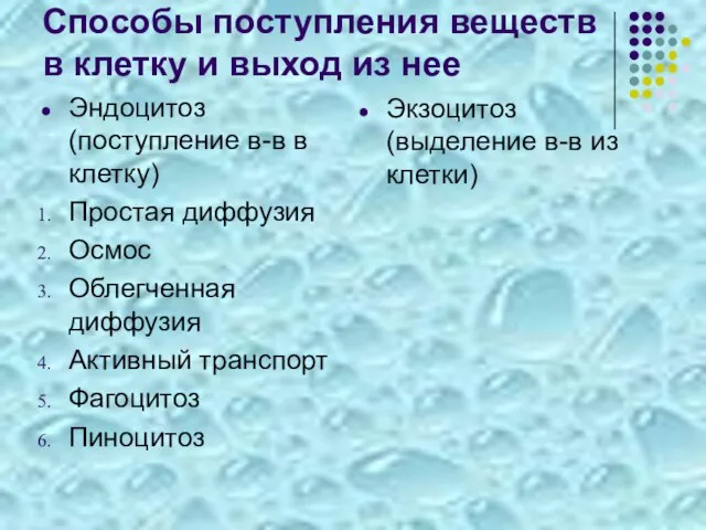 Способы поступления веществ в клетку и выход из нее Эндоцитоз (поступление в-в