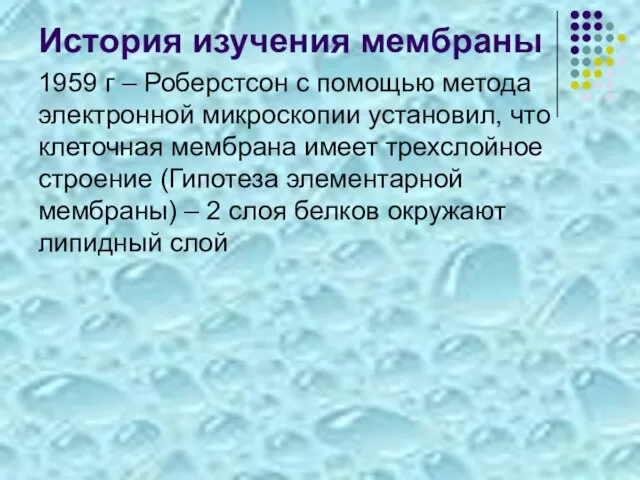 История изучения мембраны 1959 г – Роберстсон с помощью метода электронной микроскопии