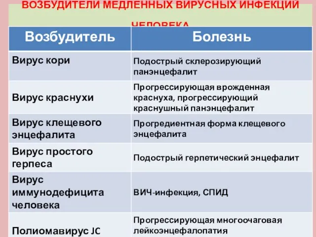 ВОЗБУДИТЕЛИ МЕДЛЕННЫХ ВИРУСНЫХ ИНФЕКЦИЙ ЧЕЛОВЕКА *