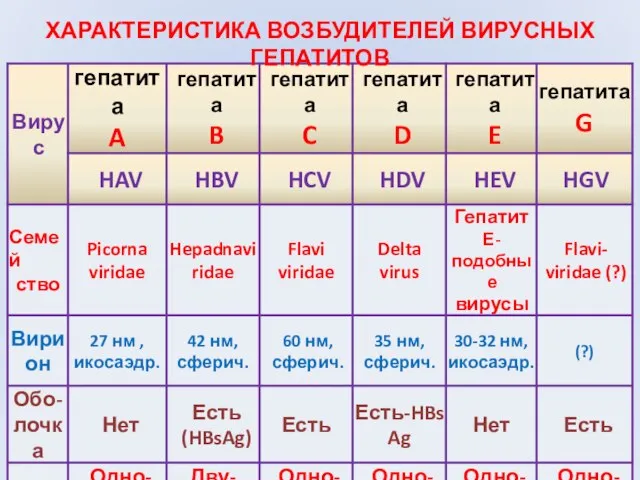 ХАРАКТЕРИСТИКА ВОЗБУДИТЕЛЕЙ ВИРУСНЫХ ГЕПАТИТОВ