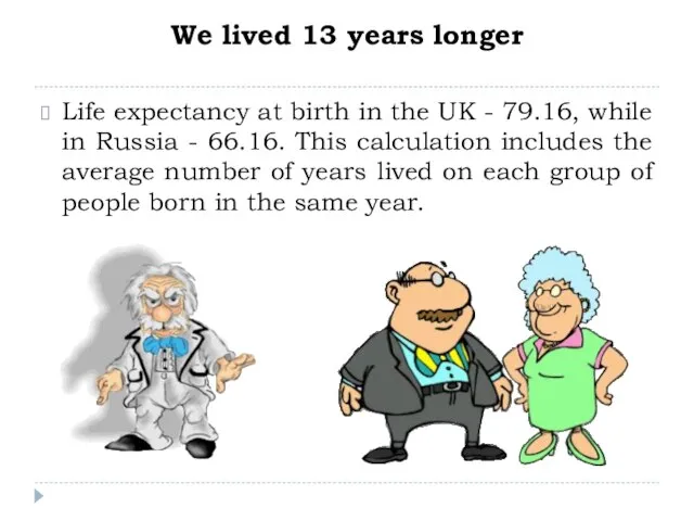 We lived 13 years longer Life expectancy at birth in the UK