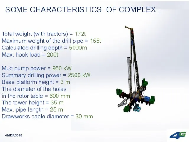 SOME CHARACTERISTICS OF COMPLEX : 4MDR5000 Total weight (with tractors) = 172t