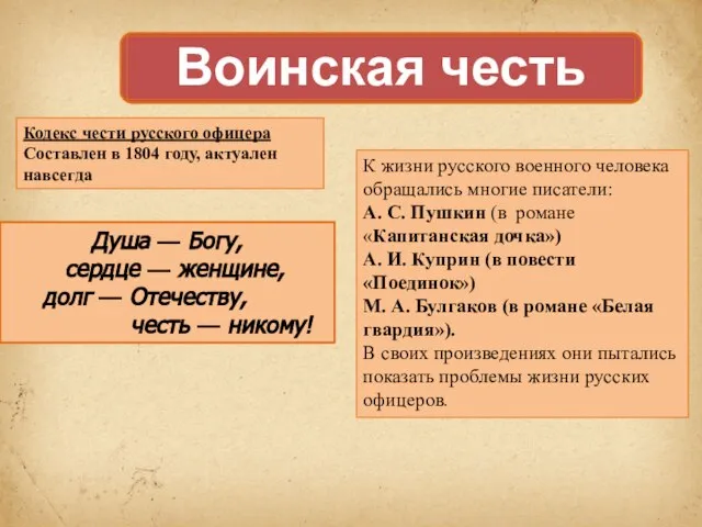 Кодекс чести русского офицера Составлен в 1804 году, актуален навсегда Душа —