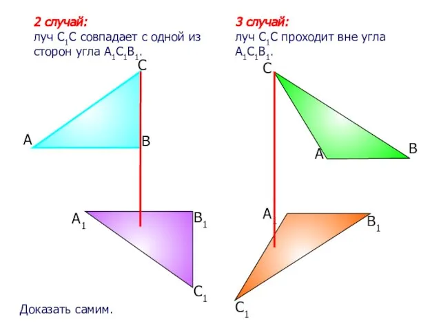 2 случай: луч С1С совпадает с одной из сторон угла А1С1В1. 3