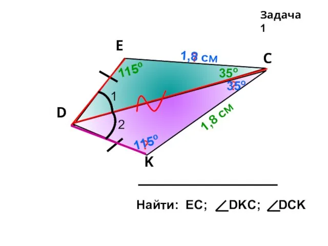 D E С K Задача 1 1 2 1,8 см 35о 115о