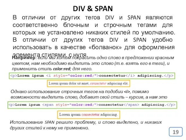 DIV & SPAN В отличии от других тегов DIV и SPAN являются