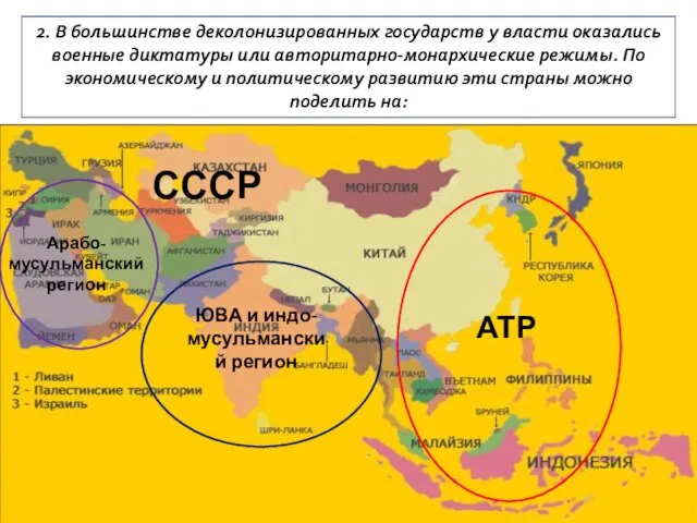 2. В большинстве деколонизированных государств у власти оказались военные диктатуры или авторитарно-монархические