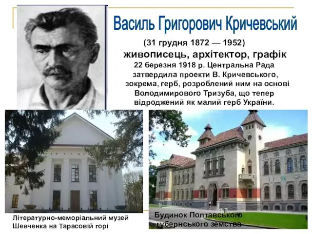 (31 грудня 1872 — 1952) живописець, архітектор, графік 22 березня 1918 р.