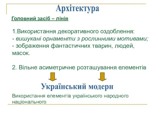 Головний засіб – лінія 1.Використання декоративного оздоблення: - вишукані орнаменти з рослинними