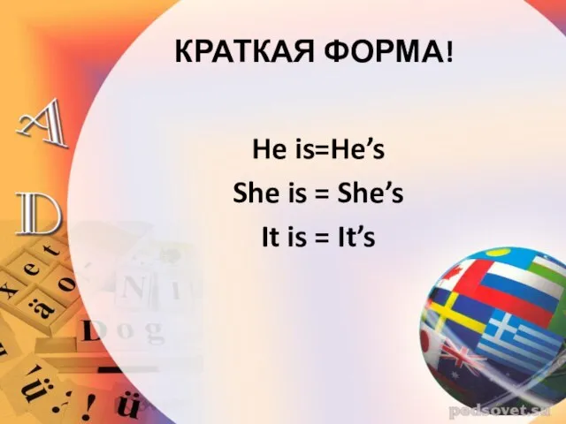 КРАТКАЯ ФОРМА! He is=He’s She is = She’s It is = It’s