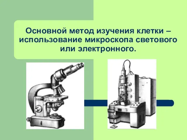 Основной метод изучения клетки – использование микроскопа светового или электронного.