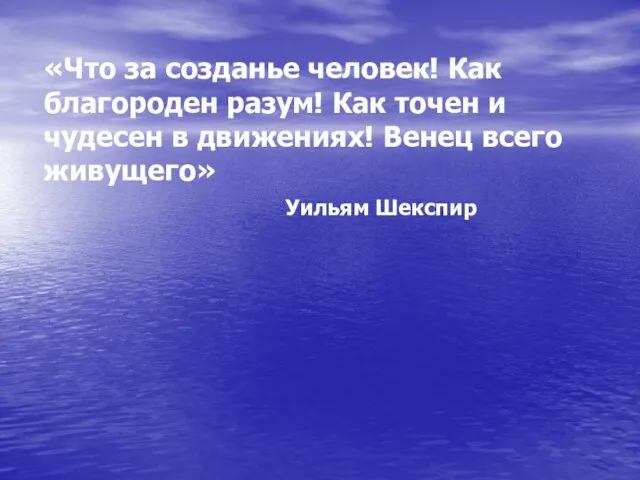 «Что за созданье человек! Как благороден разум! Как точен и чудесен в