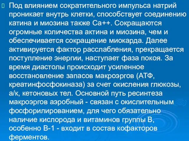 Под влиянием сократительного импульса натрий проникает внутрь клетки, способствует соединению катина и