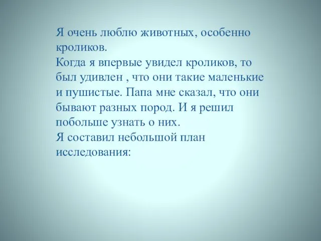 Я очень люблю животных, особенно кроликов. Когда я впервые увидел кроликов, то