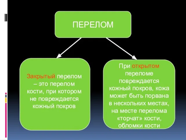 ПЕРЕЛОМ Закрытый перелом – это перелом кости, при котором не повреждается кожный