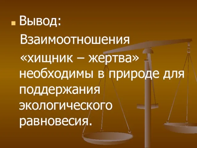 Вывод: Взаимоотношения «хищник – жертва» необходимы в природе для поддержания экологического равновесия.