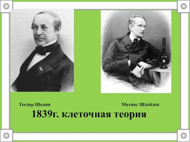 Теодор Шванн Матиас Шлейден 1839г. клеточная теория