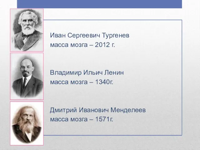 Иван Сергеевич Тургенев масса мозга – 2012 г. Владимир Ильич Ленин масса