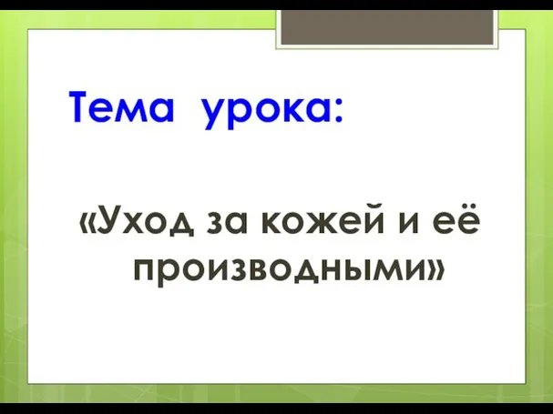 Тема урока: «Уход за кожей и её производными»