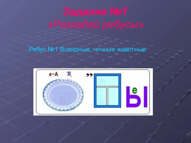 Задание №7 «Разгадай ребусы» Ребус №1 Всеядные, ночные животные