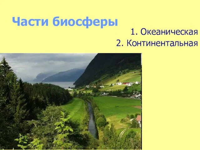 Части биосферы 1. Океаническая 2. Континентальная