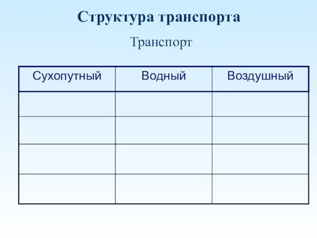 Структура транспорта Транспорт