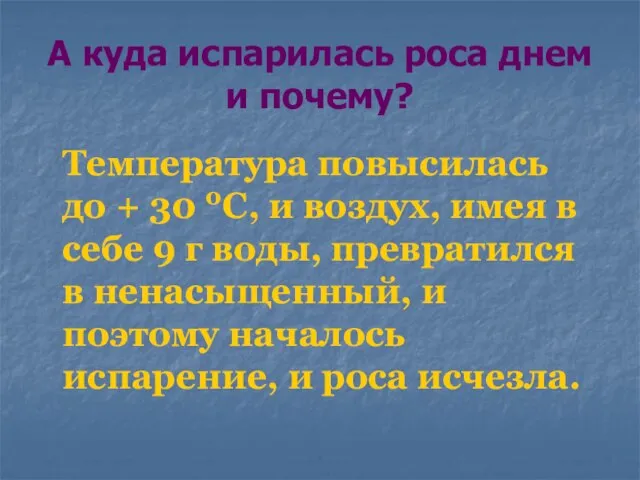 А куда испарилась роса днем и почему? Температура повысилась до + 30