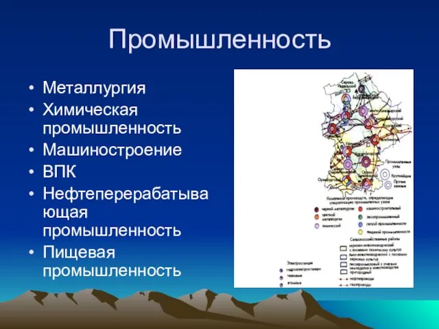 Промышленность Металлургия Химическая промышленность Машиностроение ВПК Нефтеперерабатывающая промышленность Пищевая промышленность