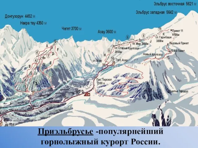 Приэльбрусье -популярнейший горнолыжный курорт России.