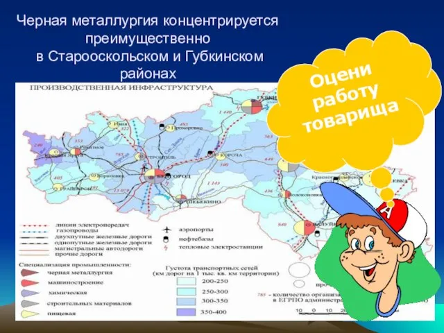 Черная металлургия концентрируется преимущественно в Старооскольском и Губкинском районах Оцени работу товарища