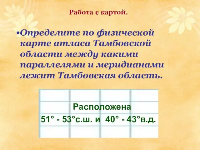 Определите по физической карте атласа Тамбовской области между какими параллелями и меридианами