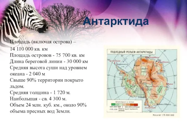 Антарктида Площадь (включая острова) – 14 110 000 кв. км Площадь островов